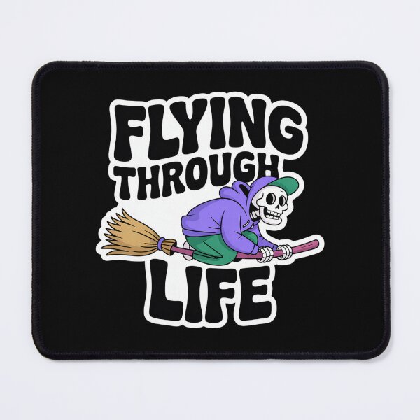 Item preview, Flying Through Life Skeleton on Broom – Funny Spooky Halloween T-Shirt designed and sold by Raw Tigers.