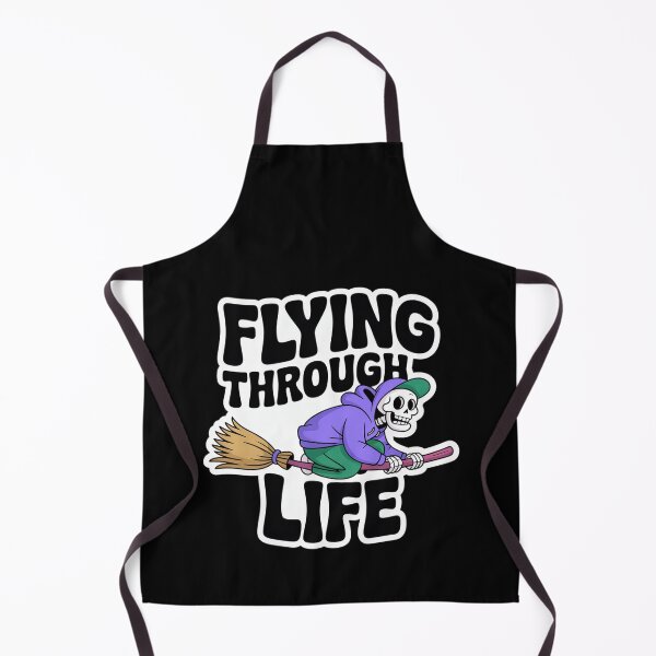 Item preview, Flying Through Life Skeleton on Broom – Funny Spooky Halloween T-Shirt designed and sold by Raw Tigers.