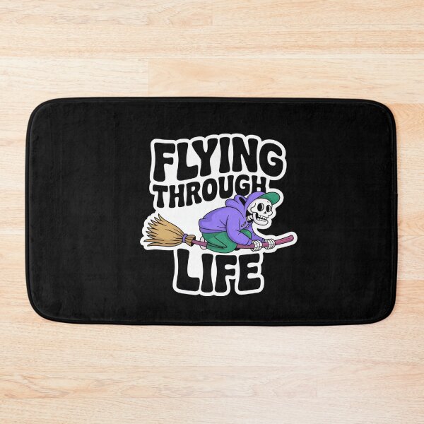 Item preview, Flying Through Life Skeleton on Broom – Funny Spooky Halloween T-Shirt designed and sold by Raw Tigers.