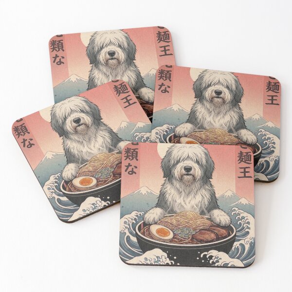Item preview, Funny Old English Sheepdog Japanese Ramen Noodles Vintage Kanagawa Wave designed and sold by FurryHavenPH.