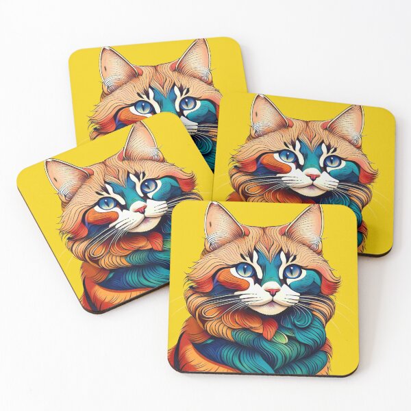 Item preview, Colorful Cat Portrait – Vibrant Psychedelic Kitty with Yellow Background designed and sold by MarZeDesigns .