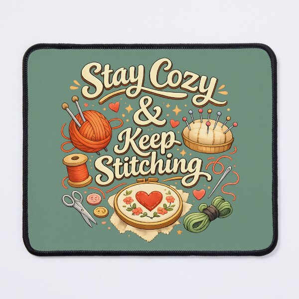 Item preview, Stay Cozy & Keep Stitching – Cute Sewing & Knitting Craft Design designed and sold by blankTeeShirt.