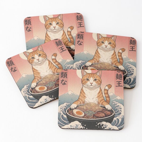 Item preview, Funny Orange Cat Japanese Ramen Noodles Vintage Kanagawa Wave designed and sold by FurryHavenPH.