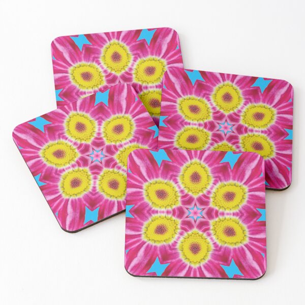 Aperçu de l'œuvre Pink Daisy Kaleidoscope on Blue – Vibrant Floral Pattern créée et vendue par SilentBloomLab.