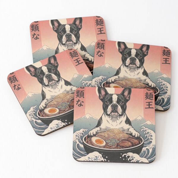 Item preview, Funny Pied French Bulldog Japanese Ramen Noodles Vintage Kanagawa Wave designed and sold by FurryHavenPH.