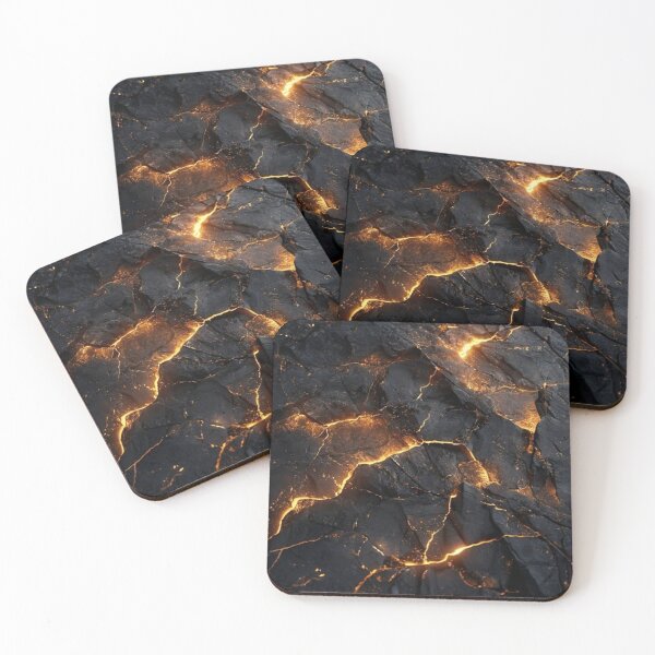 Item preview, Luxury Dark Volcanic Magma with Molten Gold Veins Abstract designed and sold by Sirin1712.