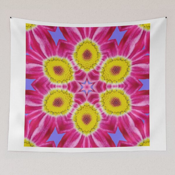 Aperçu de l'œuvre Pink Daisy Kaleidoscope on Violet Background – Artistic Floral Pattern créée et vendue par SilentBloomLab.