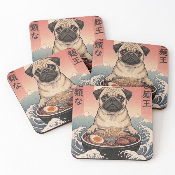 Item preview, Funny Pug Japanese Ramen Noodles Vintage Kanagawa Wave designed and sold by FurryHavenPH.