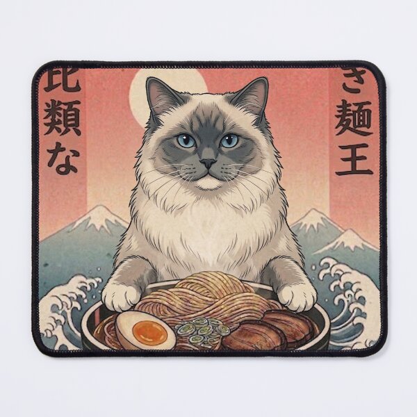 Item preview, Funny Ragdoll Cat Japanese Ramen Noodles Vintage Kanagawa Wave designed and sold by FurryHavenPH.