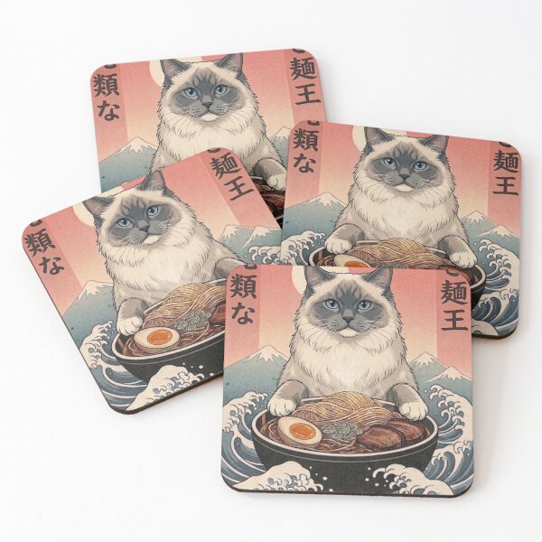 Item preview, Funny Ragdoll Cat Japanese Ramen Noodles Vintage Kanagawa Wave designed and sold by FurryHavenPH.