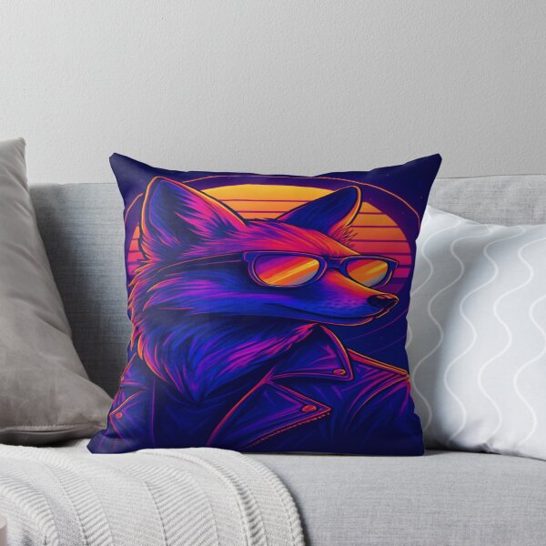 Artikelvorschau, Retro Neon Fox – Digitale Kunst im Synthwave-Stil entworfen und verkauft von AlgorithmiaArt.