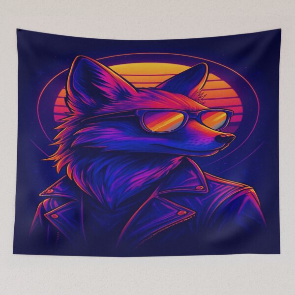 Item preview, Retro Neon Fox – Synthwave Style Digital Art designed and sold by AlgorithmiaArt.