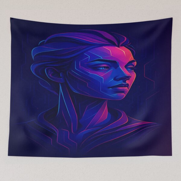 Item preview, Aurora Nexus – Futuristic Cyberpunk Woman Digital Portrait designed and sold by AlgorithmiaArt.