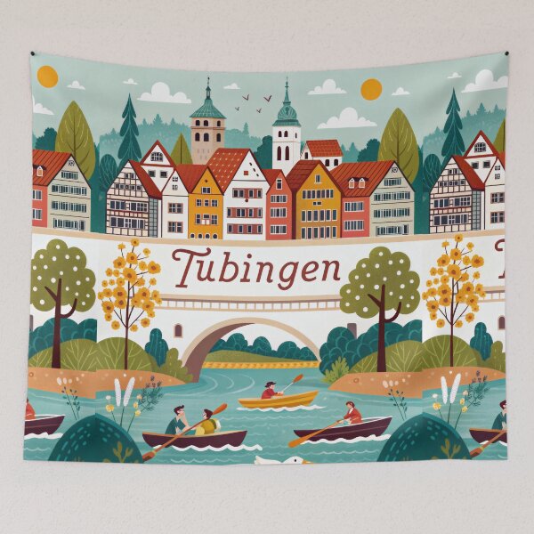 Item preview, Tübingen Germany Travel Poster | Colorful Old Town & River Scene Illustration | European Wall Art designed and sold by Witsprings.