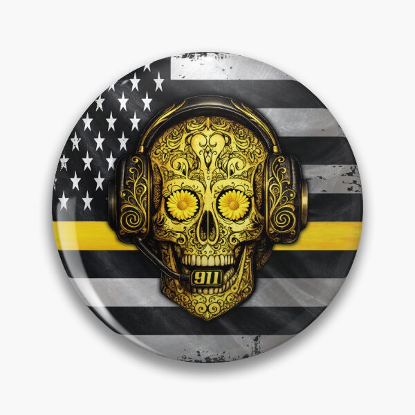 Item preview, 911 Dispatcher Sugar Skull – Thin Gold Line American Flag Design designed and sold by artistwill.