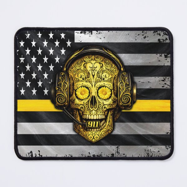 Item preview, 911 Dispatcher Sugar Skull – Thin Gold Line American Flag Design designed and sold by artistwill.