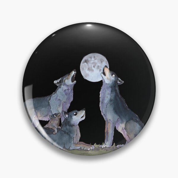 Item preview, Family of wolves howling under the moon – Watercolor illustration designed and sold by Chouetteplanete.