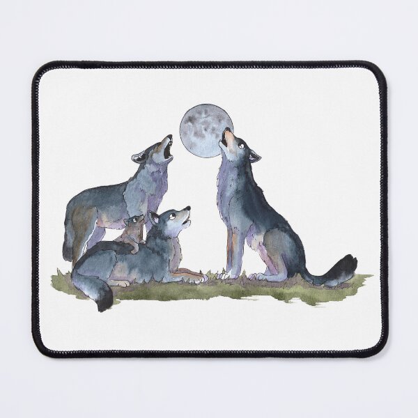 Item preview, Family of wolves howling under the moon – Watercolor illustration designed and sold by Chouetteplanete.