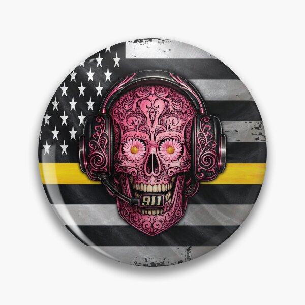 Item preview, 911 Dispatcher Sugar Skull – Thin Gold Line American Flag Design designed and sold by artistwill.