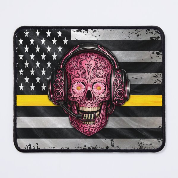 Item preview, 911 Dispatcher Sugar Skull – Thin Gold Line American Flag Design designed and sold by artistwill.