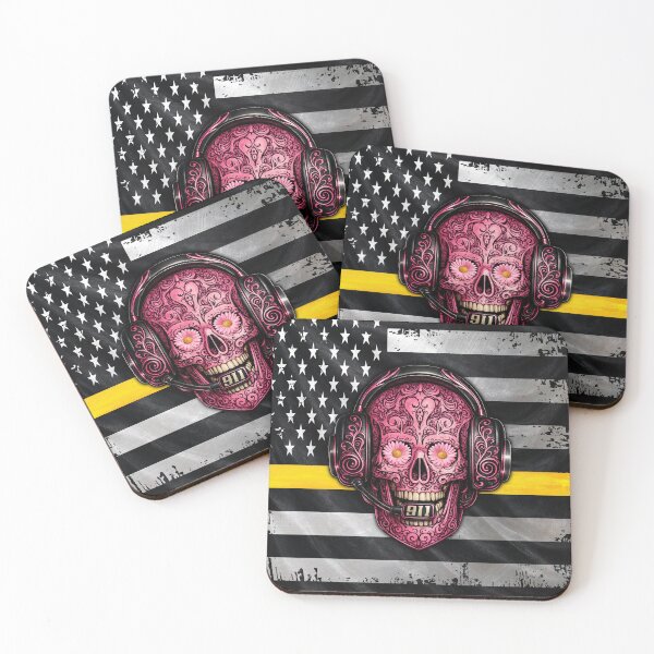 Item preview, 911 Dispatcher Sugar Skull – Thin Gold Line American Flag Design designed and sold by artistwill.