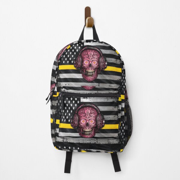 Item preview, 911 Dispatcher Sugar Skull – Thin Gold Line American Flag Design designed and sold by artistwill.