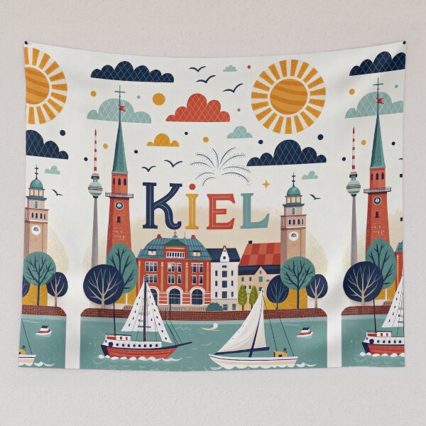 Item preview, Kiel Germany Travel Poster | Harbor Sailboats & Coastal City Illustration | Baltic Sea Wall Art designed and sold by Witsprings.