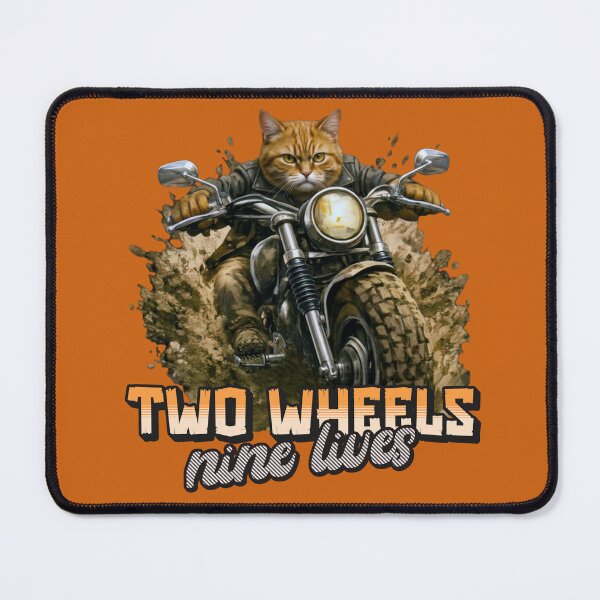 Item preview, Orange Cat Motorcycle Art – Two Wheels Nine Lives Biker Print Design designed and sold by PixelsPaws.