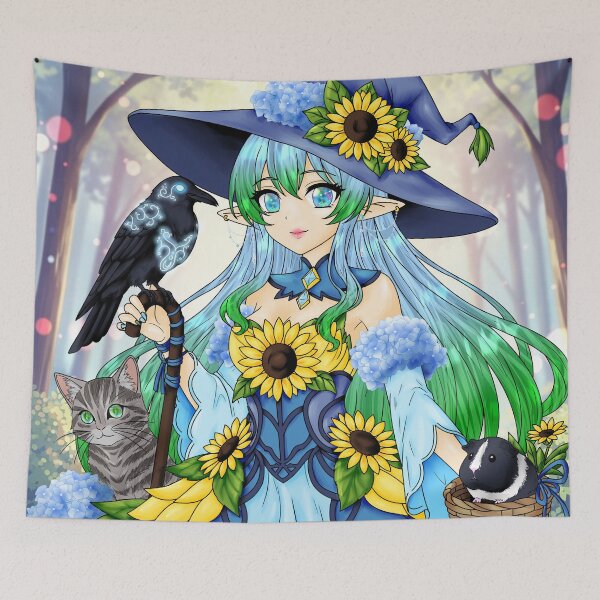 Item preview, The Jolly Witch of Sunflowers and Hydrangeas designed and sold by amathestria.