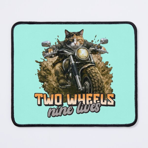 Item preview, Calico Cat Motorcycle Art – Two Wheels Nine Lives Biker Cat Print Design designed and sold by PixelsPaws.