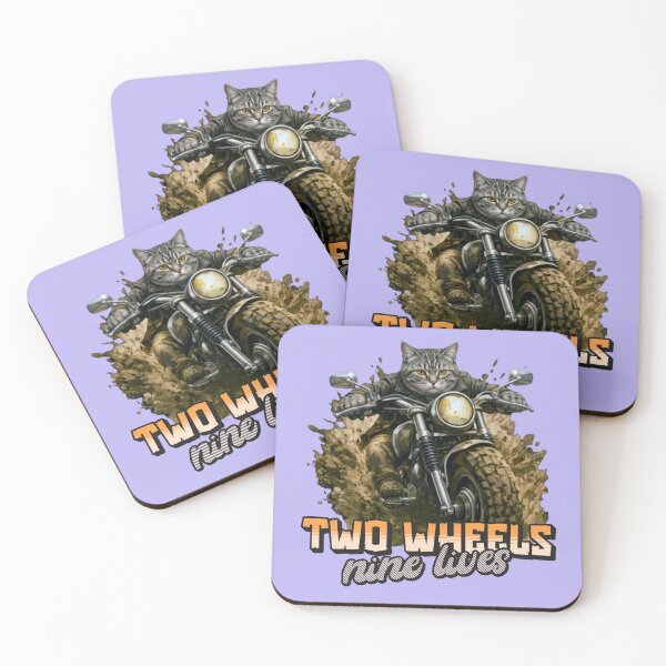 Item preview, Gray Tabby Cat Motorcycle Art – Two Wheels Nine Lives Biker Cat Print Design designed and sold by PixelsPaws.