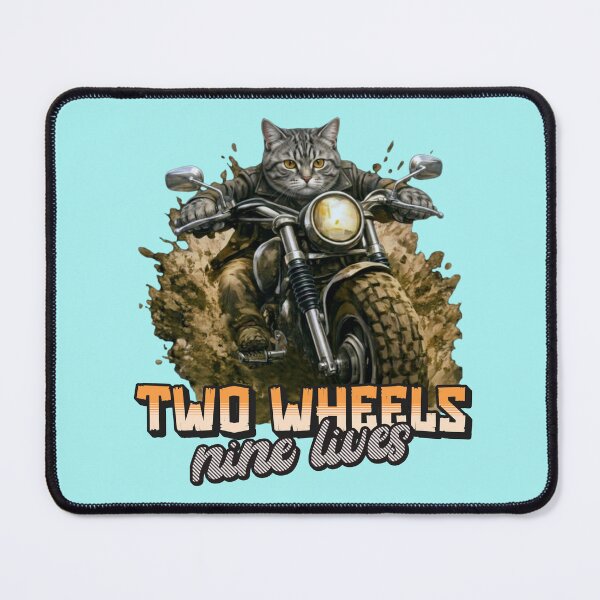 Item preview, Gray Tabby Cat Motorcycle Art – Two Wheels Nine Lives Biker Cat Print Design designed and sold by PixelsPaws.