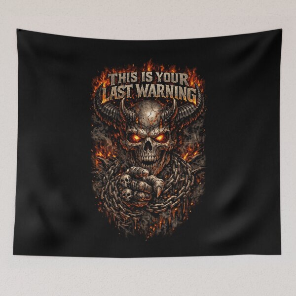 Item preview, Infernal Skull Warning – Fiery Demon Skeleton “This Is Your Last Warning” designed and sold by SidTastic .