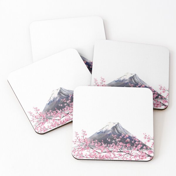 Item preview, Copy of Mount Fuji and Blooming sakura tree branch with pink cherry blossoms. Watercolor Japan Landmark designed and sold by BartolArt.