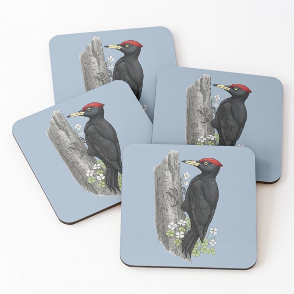 Item preview, Black Woodpecker Bird with Lavender Wildflower Blossoms designed and sold by BirdsnStuff.