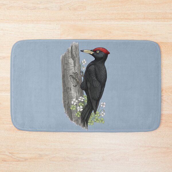 Item preview, Black Woodpecker Bird with Lavender Wildflower Blossoms designed and sold by BirdsnStuff.