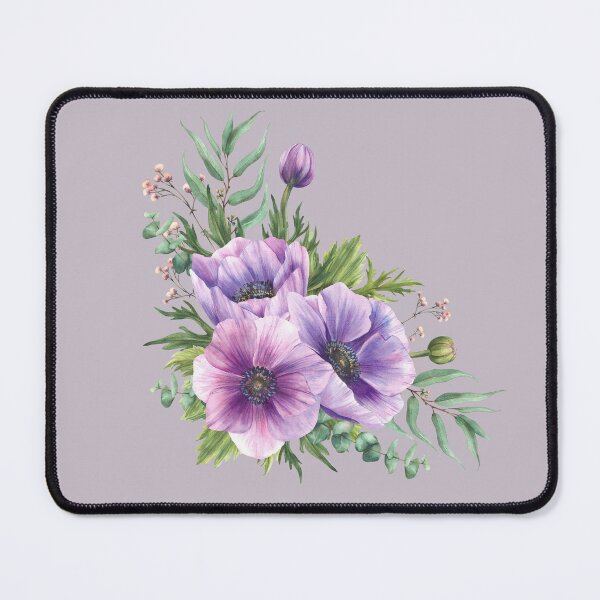 Item preview, Copy of Copy of Purple flowers Anemone with eucalyptus branches. Watercolor blooming bouquet designed and sold by BartolArt.
