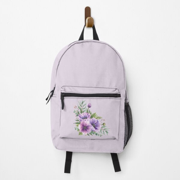 Item preview, Copy of Copy of Purple flowers Anemone with eucalyptus branches. Watercolor blooming bouquet designed and sold by BartolArt.