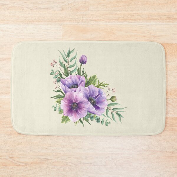 Item preview, Copy of Copy of Purple flowers Anemone with eucalyptus branches. Watercolor blooming bouquet designed and sold by BartolArt.