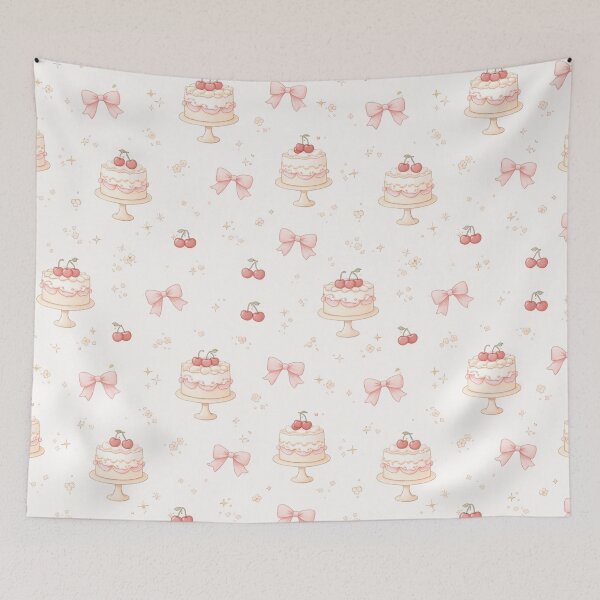 Item preview, Coquette Cake & Cherry Seamless Pattern – Soft Pink Dessert Aesthetic Design designed and sold by Creativeeworld777.