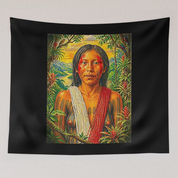 Item preview, Stunning Amazonian Tribal Art – Kayapó Indigenous Woman | Wild and Spiritual Ethnic Portrait designed and sold by G-A-D-U.
