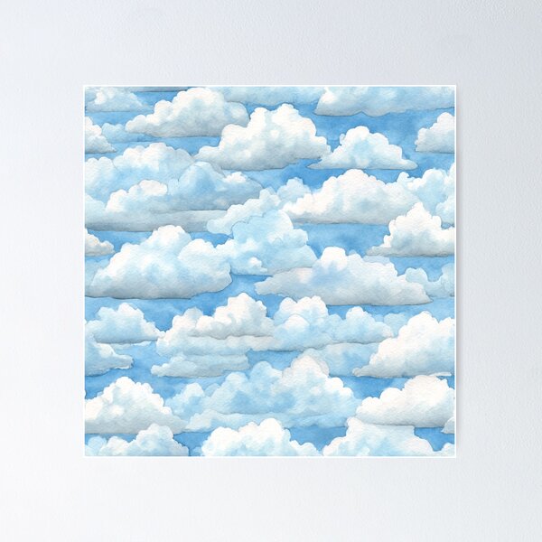 Item preview, Watercolor Fluffy Clouds Blue Sky Pattern designed and sold by NicolasGlowArt.