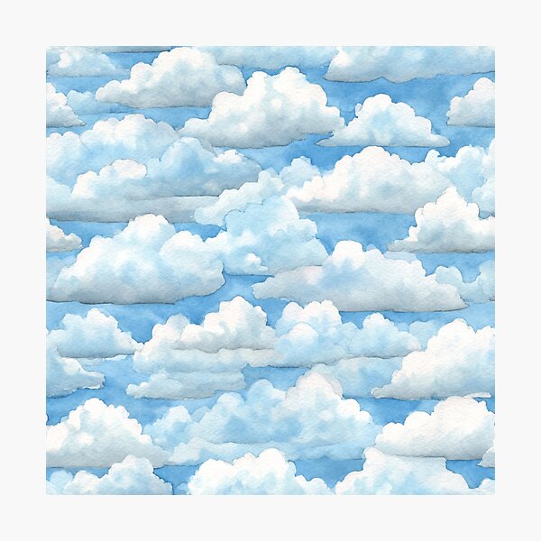 Item preview, Watercolor Fluffy Clouds Blue Sky Pattern designed and sold by NicolasGlowArt.