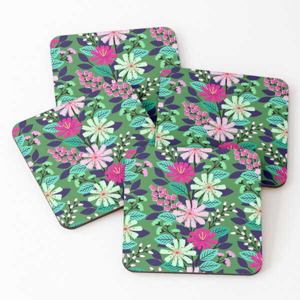 Item preview, Boho climbing flowers in pink and green designed and sold by Jennifer Ladd.