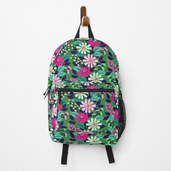 Item preview, Boho climbing flowers in pink and green designed and sold by Jennifer Ladd.