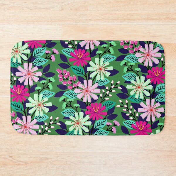Item preview, Boho climbing flowers in pink and green designed and sold by Jennifer Ladd.