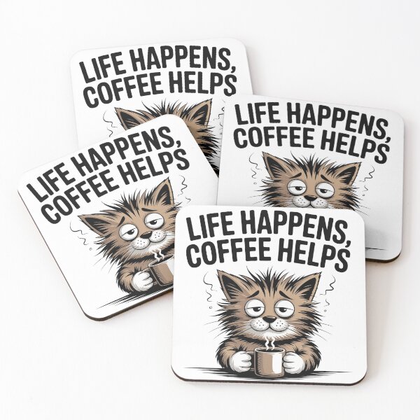 Item preview, Life Happens Coffee Helps Cat Shirt Funny Coffee Lover Gift Sleepy Cat Design Cute Coffee Cat Tee designed and sold by Cool-cat-art.