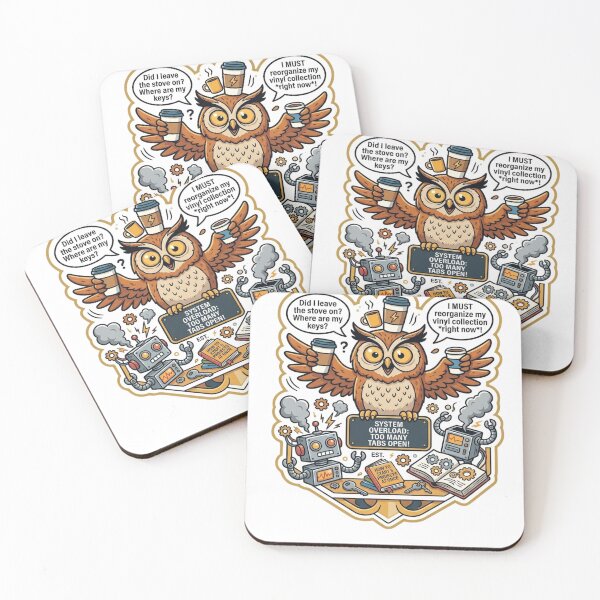 Item preview, Funny ADHD Owl: Coffee & Chaos Powered - Neurodivergent Humor designed and sold by THE CHAOS CLUB.