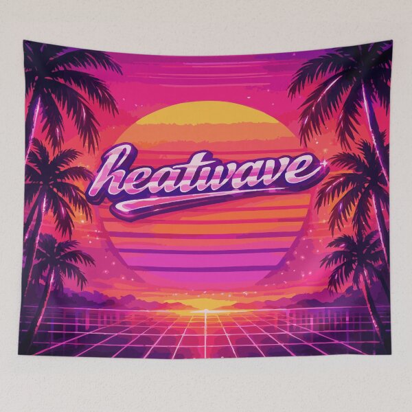 Item preview, Heatwave – Retro Synthwave Sunset with Neon Grid  Palm Trees designed and sold by DesignbyAnnaM.