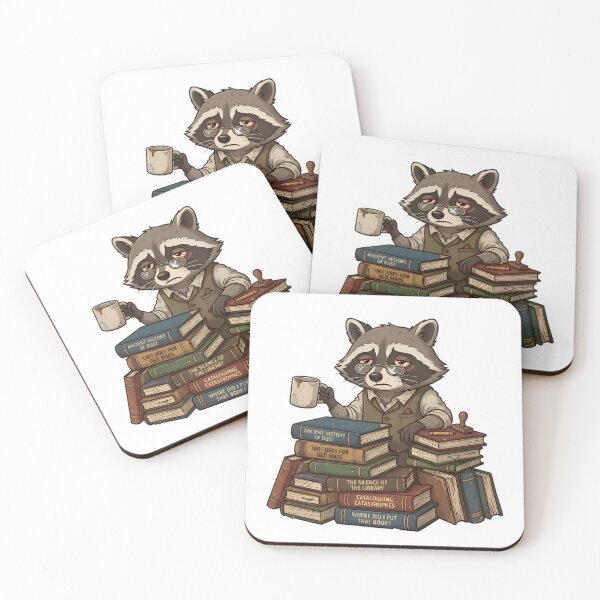 Item preview, Tired Librarian Animal with Coffee and Books designed and sold by AlanyaArtX.